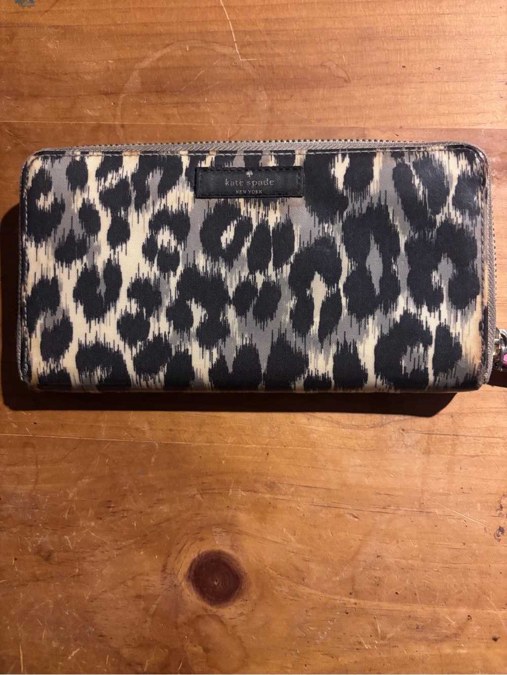 kate spade leopard print zip-around wallet in black and cream